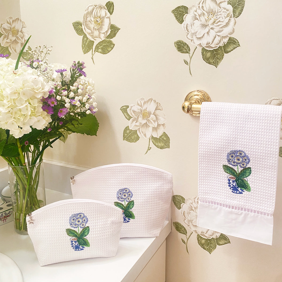 Cosmetic Bag (Medium), Potted Primrose (Blue)
