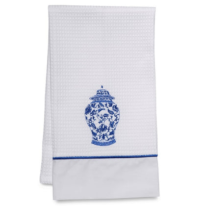 Guest Towel - White Waffle Weave, Satin Stitch, Embroidered