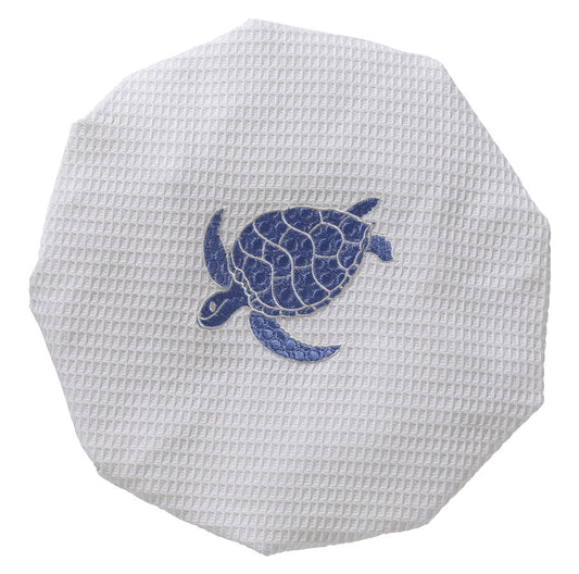 Shower Cap, Waffle Weave, Swimming Turtle (Blue)