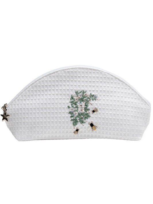 Cosmetic Bag (Small) - White Waffle Weave, Embroidered