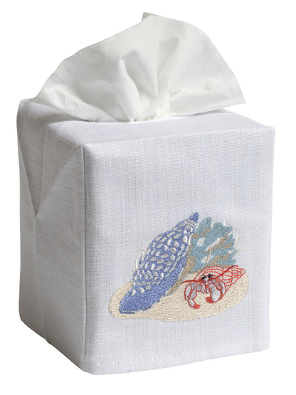Tissue Box Cover, Embroidered Coastal