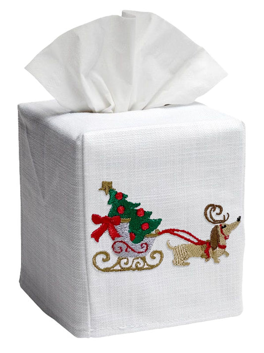 Tissue Box Cover, Christmas Dog Sleigh