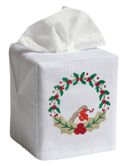 Tissue Box Cover, Christmas Robin Wreath