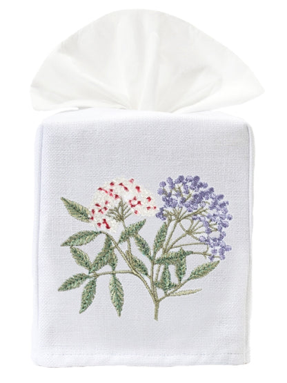Tissue Box Cover, Elderberry (Blue / White)