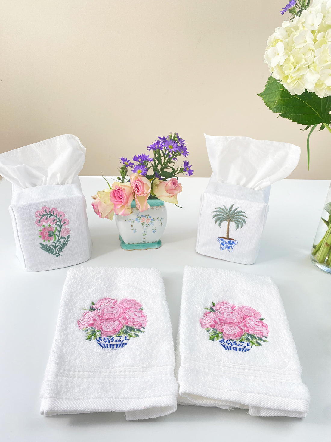 Guest Towel, Terry - Pot of Peonies (Pink)