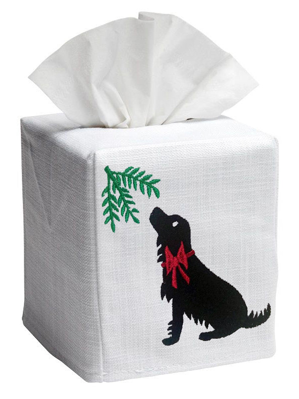 Tissue Box Cover, Holiday Black Lab