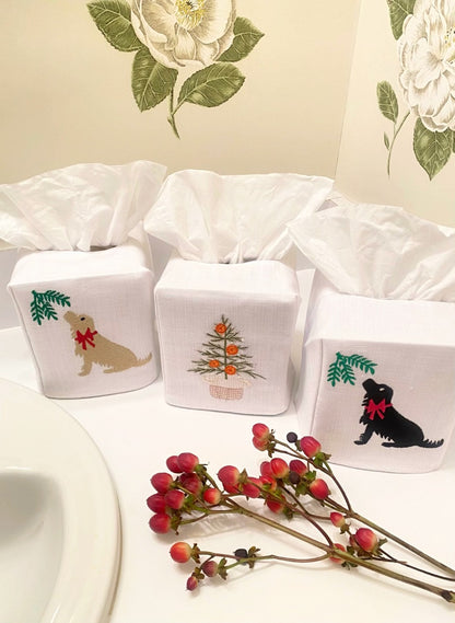 Tissue Box Cover, Holiday Yellow Lab