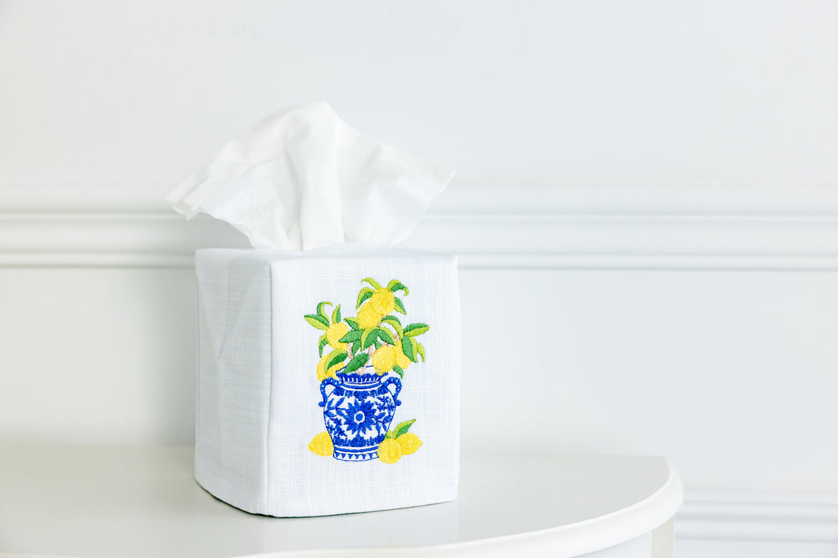 Tissue Box Cover, Lemons Ginger Jar