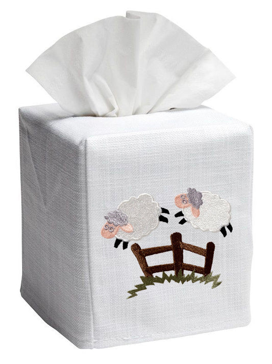 Tissue Box Cover, Leaping Sheep