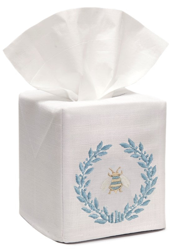 Tissue Box Cover, Napoleon Bee Wreath (Duck Egg Blue)