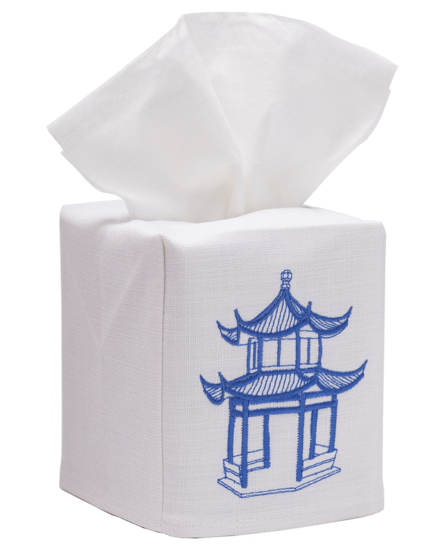 Tissue Box Cover, Pagoda (Cobalt Blue)