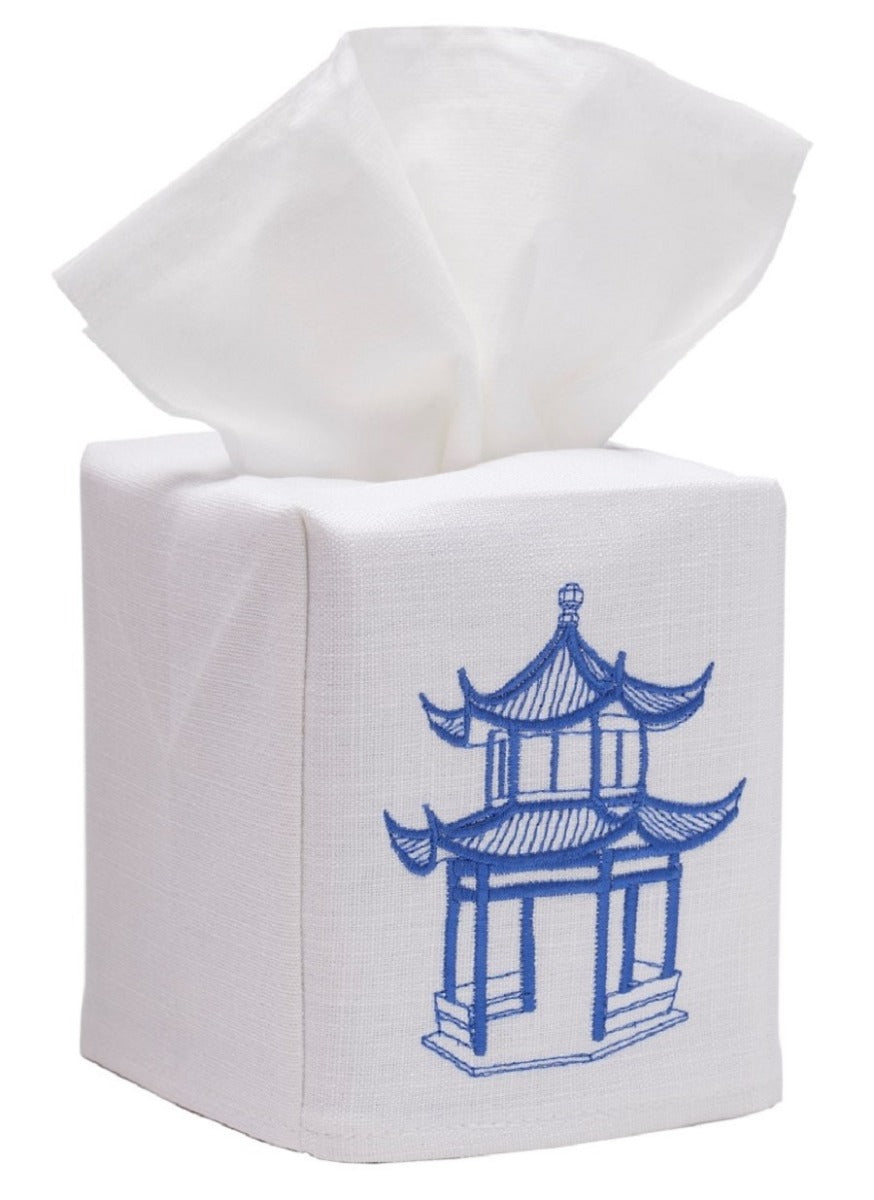 Tissue Box Cover, Pagoda (Cobalt Blue)