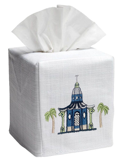 Tissue Box Cover, Pagoda & Palm Trees