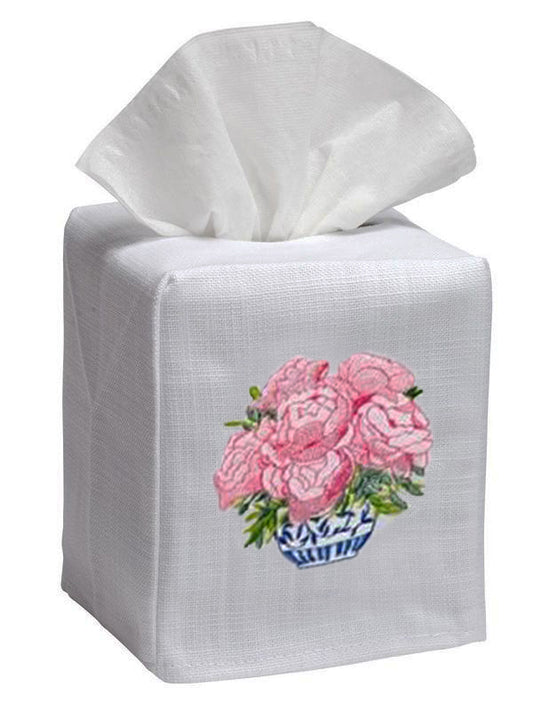 Tissue Box Cover, Pot of Peonies (Pink)