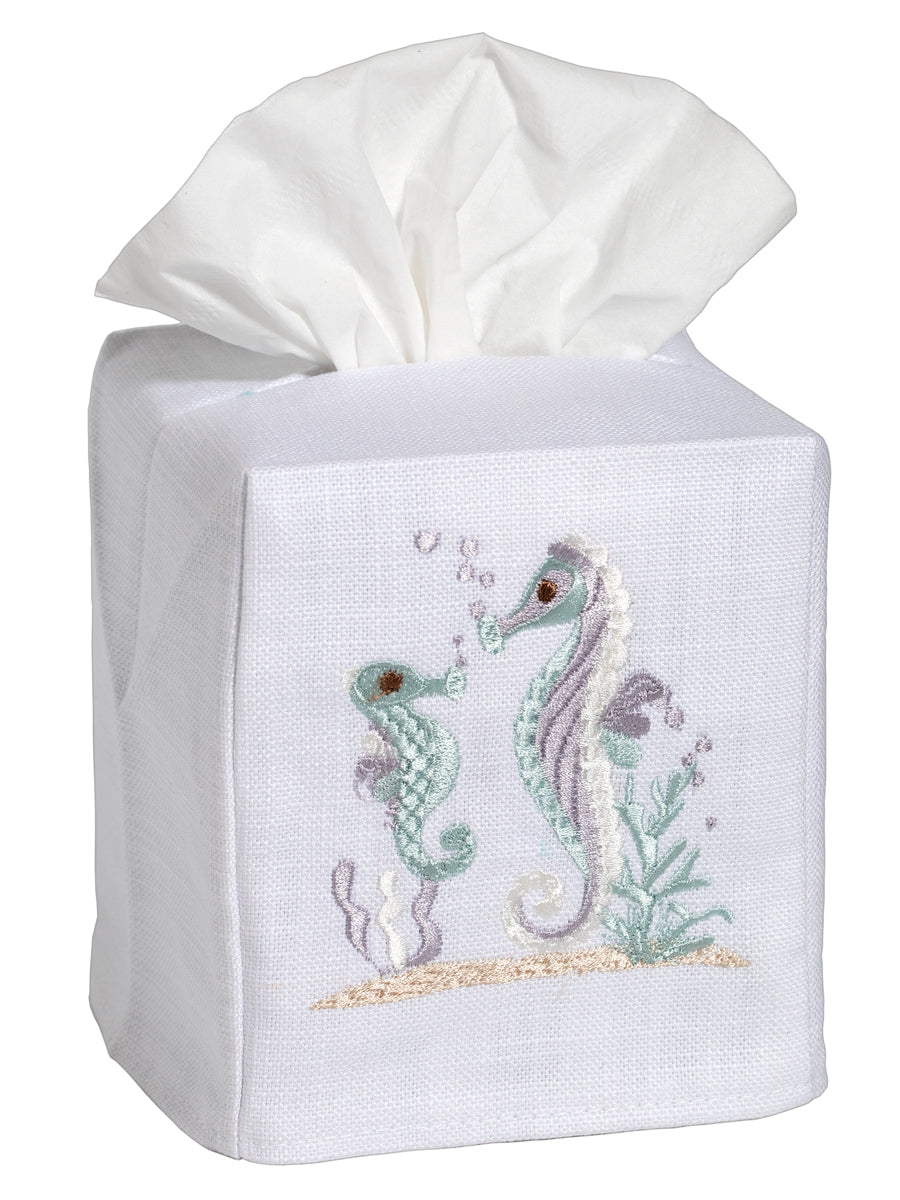 Tissue Box Cover, Seahorse & Baby (Duck Egg Blue)