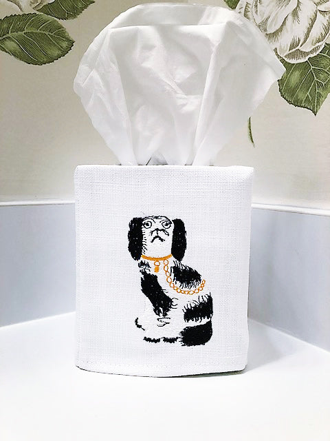Tissue Box Cover, Staffordshire Dog (Black/White)