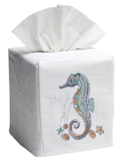 Tissue Box Cover, Seahorse & Shells (Duck Egg Blue)