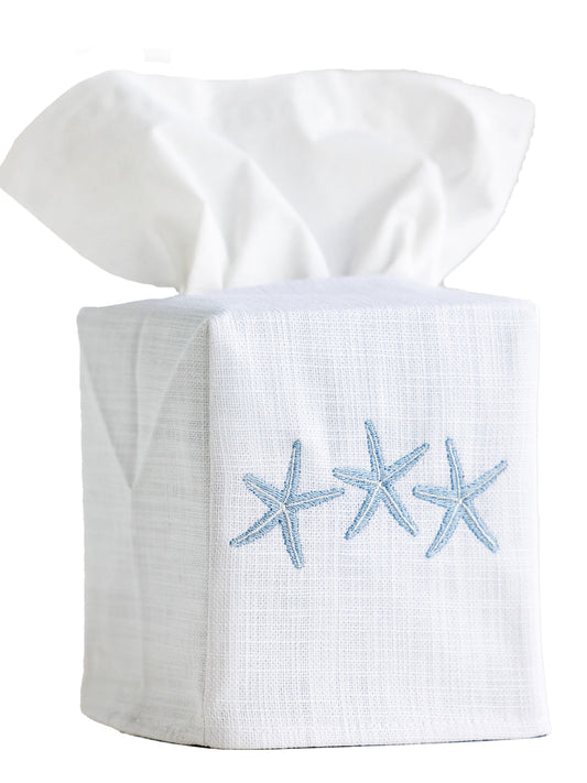 Tissue Box Cover, Three Starfish (Duck Egg Blue)