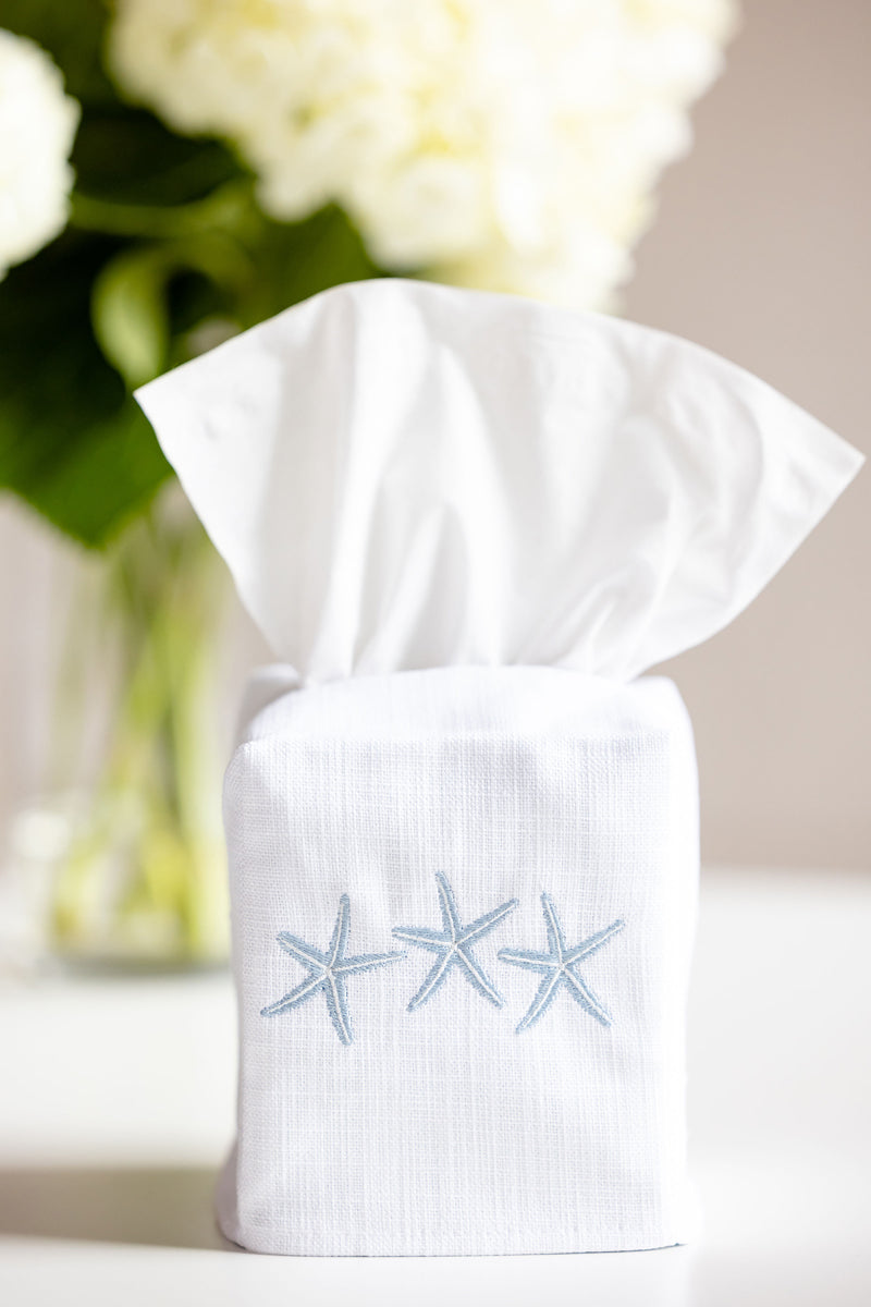 Tissue Box Cover, Three Starfish (Duck Egg Blue)