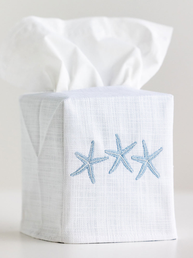 Tissue Box Cover, Three Starfish (Duck Egg Blue)