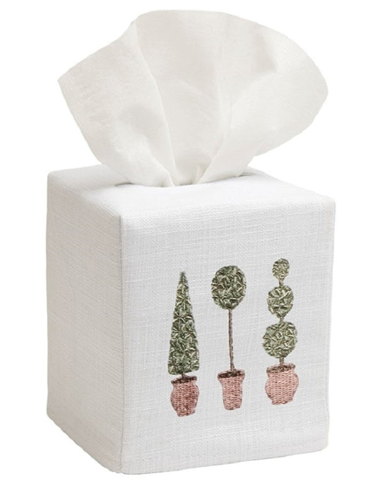 Tissue Box Cover, Three Topiary Trees (Olive)