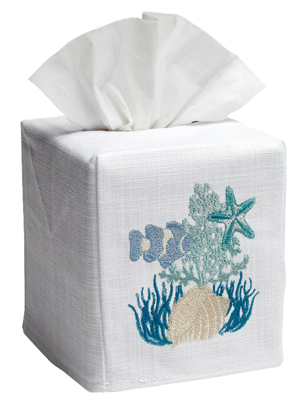 Tissue Box Cover, Embroidered Sea Life