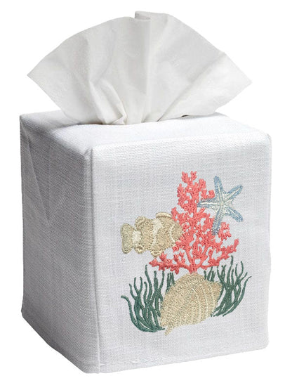 Tissue Box Cover, Embroidered Sea Life