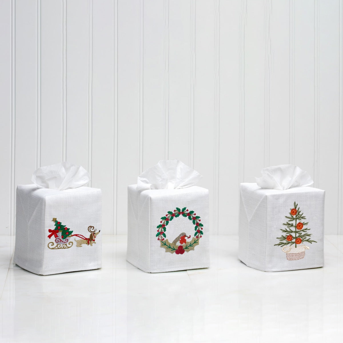 Tissue Box Cover, Christmas Robin Wreath