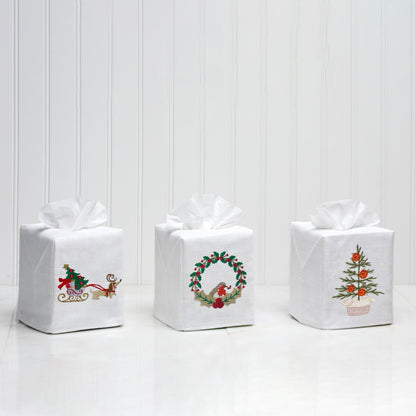Tissue Box Cover, Christmas Robin Wreath