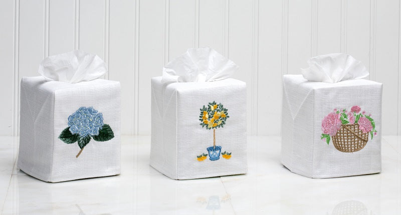 Tissue Box Cover, Basket of Peonies (Pink)