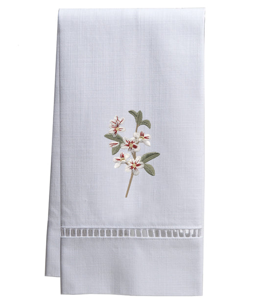 Guest Towel, White Linen/Cotton & Ladder Lace, Apple Blossom (White)