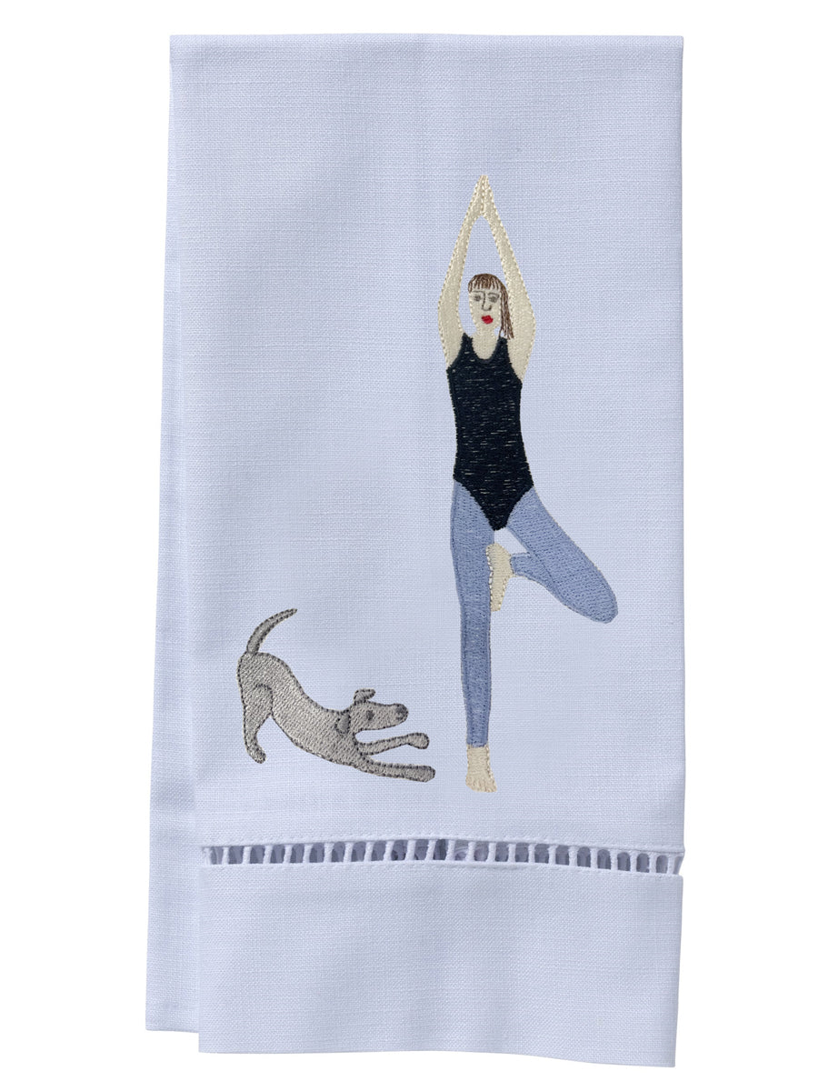 Guest Towel, White Linen/Cotton, Ladder Lace, Downward Dog Yoga