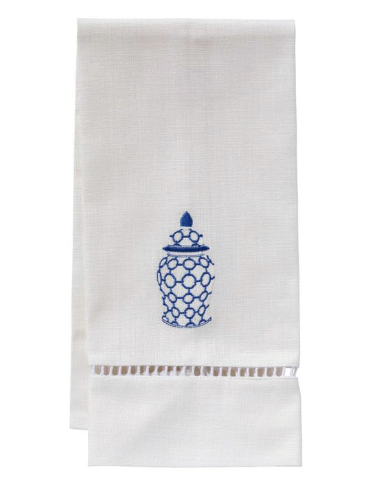 Guest Towel, White Linen/Cotton & Ladder Lace - Ginger Jar Chain-Links (White)