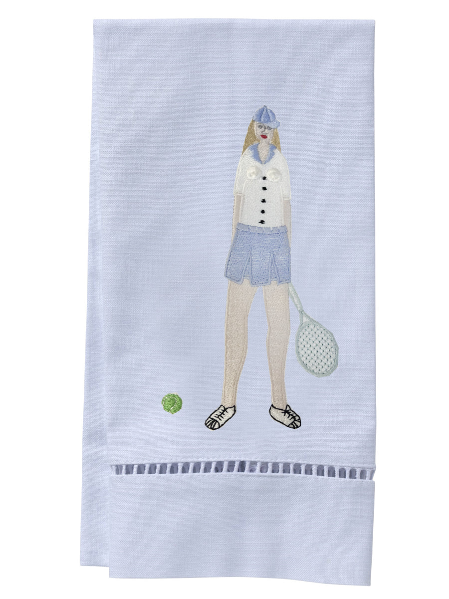 Guest Towel, White Linen/Cotton, Ladder Lace, Tennis Lady