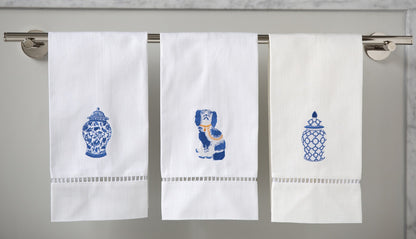 Guest Towel, White Linen/Cotton & Ladder Lace - Ginger Jar (Wide)