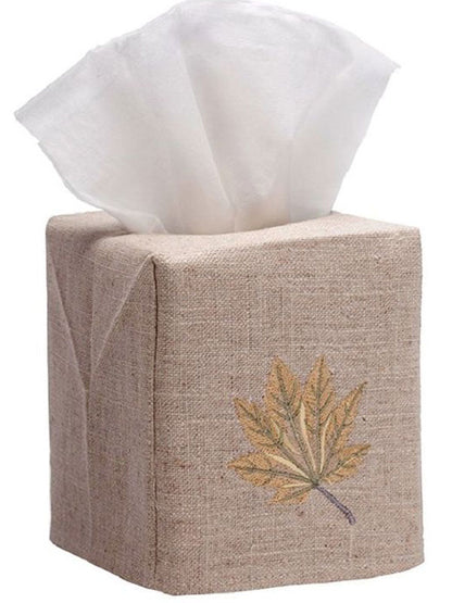 Tissue Box Cover, Natural Linen, Maple Leaf (Honey Gold)