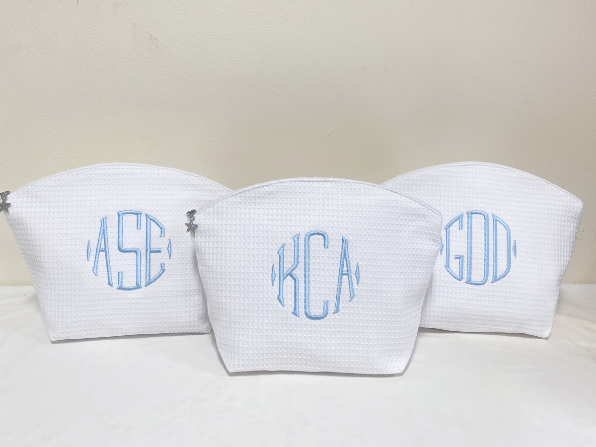 Cosmetic Bag (Large) - White Waffle Weave, Curved Top