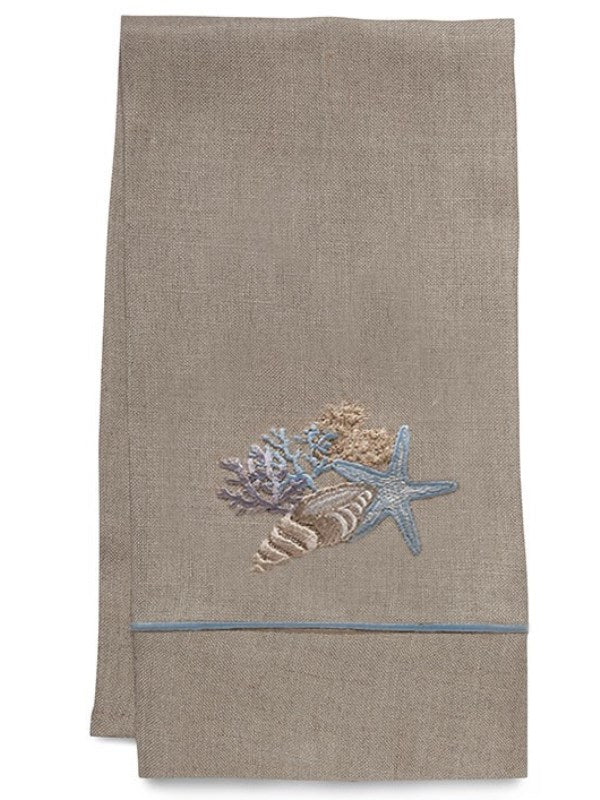 Guest Towel, Natural Linen, Shell Collection (Duck Egg Blue)