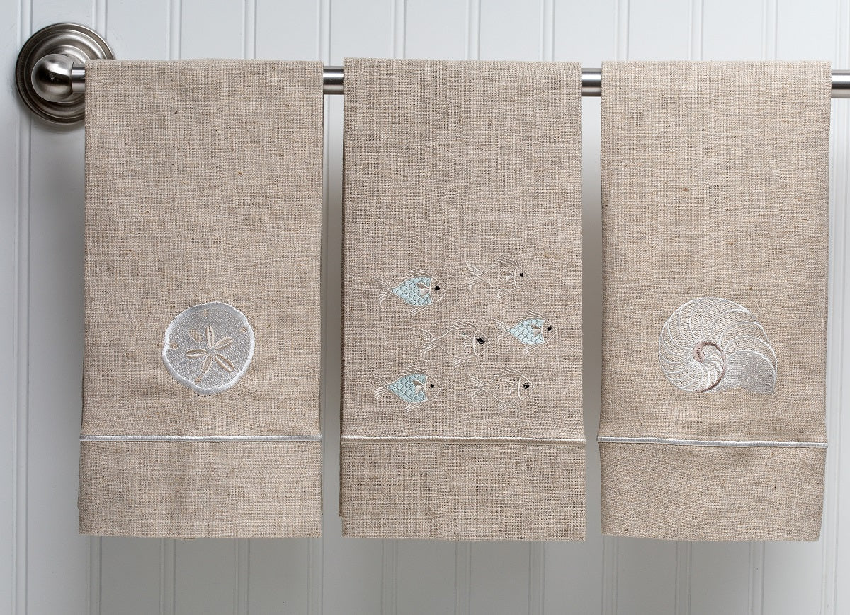 Guest Towel, Natural Linen, Striped Nautilus (Beige)