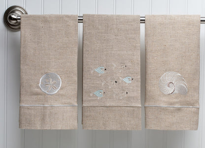 Guest Towel, Natural Linen, Striped Nautilus (Beige)