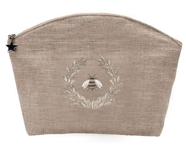 Cosmetic Bag, Natural Linen (Medium), Napoleon Bee Wreath (Beige)