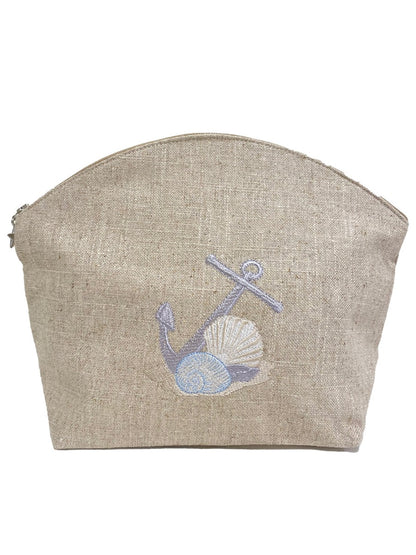 Cosmetic Bag, Natural Linen (Large), Anchor (Blue, Beige)