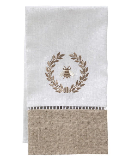 Guest Towel, Combo Linens, Napoleon Bee Wreath (Beige)