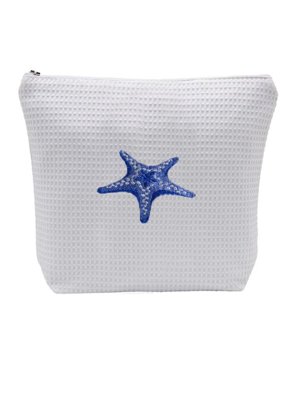 Cosmetic Bag (Large), Waffle Weave - Morning Starfish (Blue)