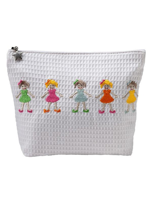 Cosmetic Bag (Large), Waffle Weave, Row of Girls