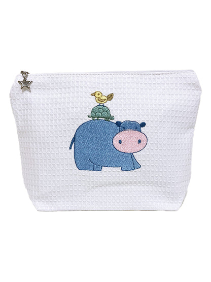 Cosmetic Bag (Medium), Waffle Weave, Hippo