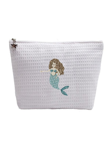 Cosmetic Bag (Medium), Waffle Weave, Mermaid, Brunette (Aqua)