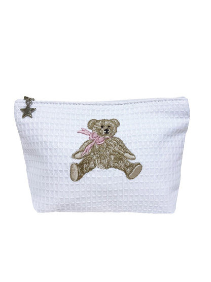 Cosmetic Bag (Small), Waffle Weave, Bow Teddy (Pink)