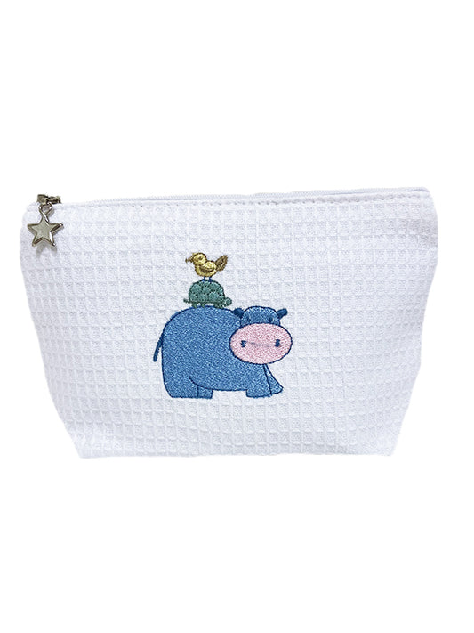 Cosmetic Bag (Small), Waffle Weave, Hippo (Blue)