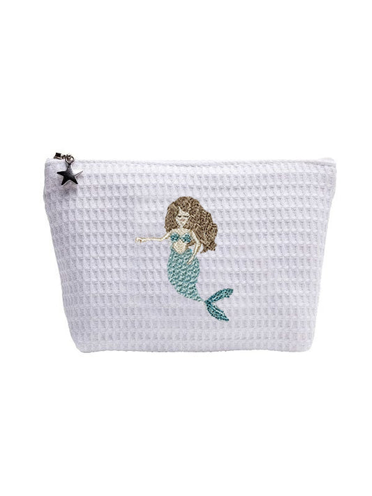 Cosmetic Bag (Small), Waffle Weave - Mermaid, Brunette (Aqua)